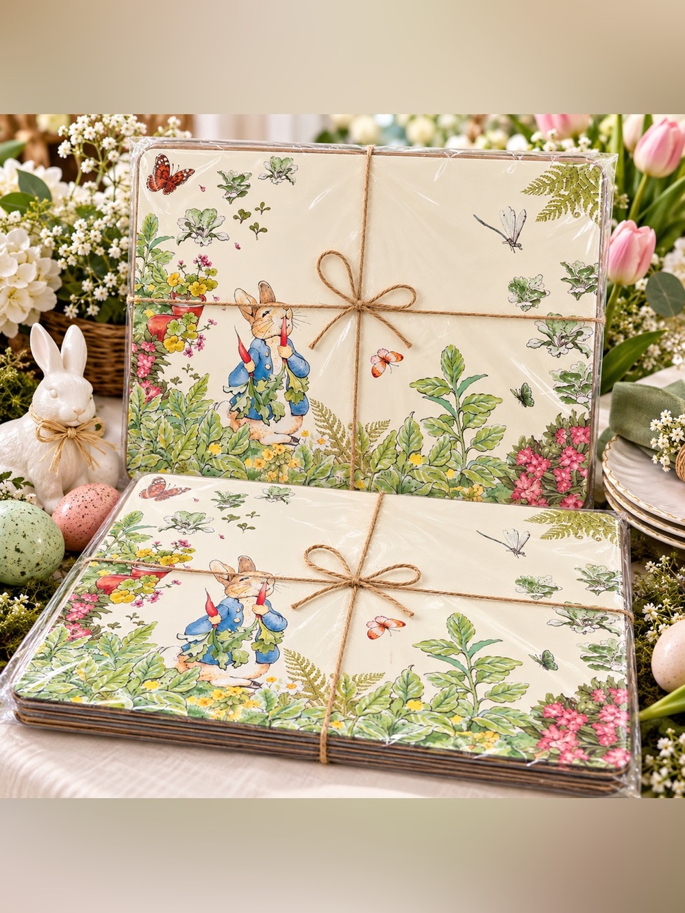 Pottery Barn Peter Rabbit Garden Cork Placemats Set of 8 Easter Discontinued NWT